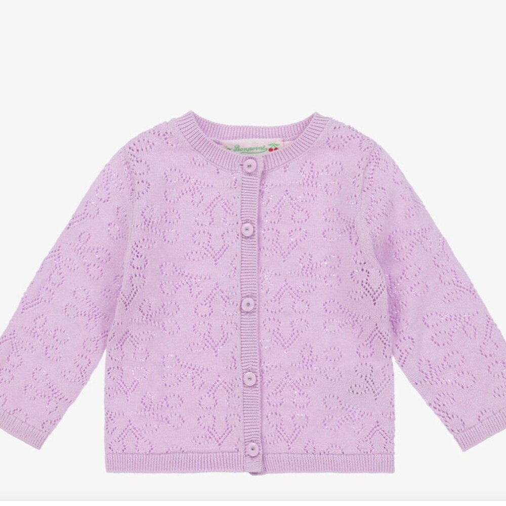 BONPOINT Pointelle-Knit Long-Sleeve Cardigan Purple